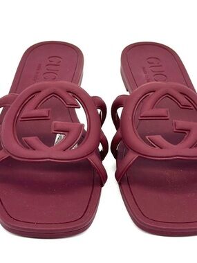 Gucci Women's Burgundy GG Rubber Slide Sandals